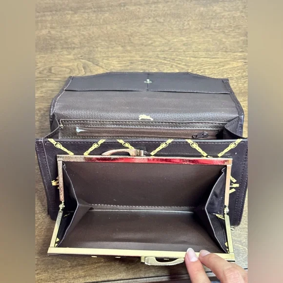 Vintage Longchamp Brown Logo Print Leather Clutch Bag Wallet - Picture 12 of 12